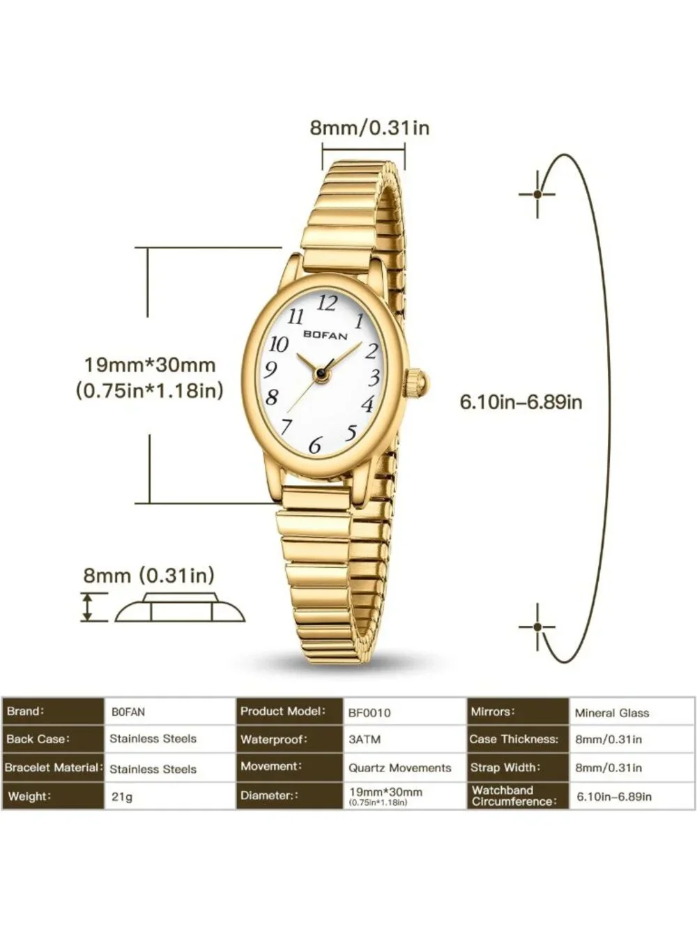 Chic Gold Women's Quartz Watch - Easy Read, Waterproof, Stainless Steel Band